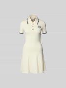 Self-Portrait Knielanges Kleid mit Polokragen in Ecru, Größe S