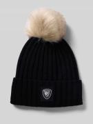 Blauer USA Strickmütze mit Bommel und Label-Detail Modell 'LIFE' in Bl...