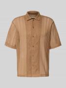 WOODBIRD Relaxed Fit Freizeithemd mit Pointelle-Muster in Taupe, Größe...