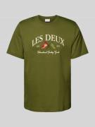 Les Deux T-Shirt mit Label-Stitching Modell 'Ivy' in Khaki, Größe S