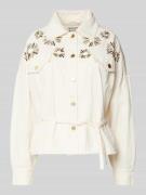 Scotch & Soda Jeansjacke mit Perlen und Pailletten in Ecru, Größe S