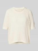 Lanius Strickpullover mit gerippten Abschlüssen in Ecru, Größe 38