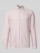 Jake*s Slim Fit Business-Hemd aus Leinen-Mix mit Kentkragen in Altrosa...