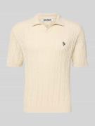 REVIEW Slim Fit Strick-Poloshirt mit Label-Stitching in Ecru, Größe L