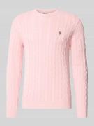 REVIEW Strickpullover mit Zopfmuster und Logo-Stitching in Fuchsia, Gr...