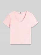 Tommy Hilfiger Regular Fit T-Shirt aus Leinen-Mix in Rosa, Größe L