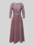 Swing Cocktailkleid mit Spitzenbesatz in Mauve, Größe 46