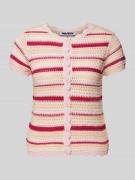 REVIEW Gestreiftes Häkel-Top mit Muschelrand-Detail in Rose, Größe L