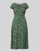 Apricot Midikleid aus Viskose mit Smok-Details in Dunkelgruen, Größe L