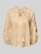Emily Van den Bergh Leinenbluse mit Motiv-Stitching und Quasten in San...