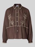 Jake*s Casual Regular Fit Hemdbluse mit floralem Stitching in Dunkelbr...