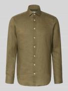 Christian Berg Men Regular Fit Leinenhemd mit Kentkragen in Gruen, Grö...