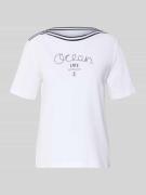 Marc Cain T-Shirt mit Kontraststreifen und Print in Weiss, Größe 34