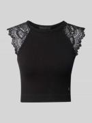 Guess Crop Top mit Spitzenbesatz Modell 'MILLIE' in Black, Größe L