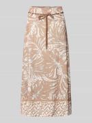 More & More Midirock im Allover-Look mit Bindegürtel in Taupe, Größe 3...
