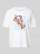 Marc Cain T-Shirt mit Motiv-Print und Pailletten in Weiss, Größe 34