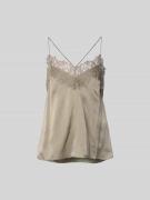Iro Bluse aus Satin mit Spitzenbesatz in Khaki, Größe 36