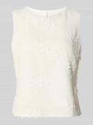 Apricot Blusentop aus Viskose-Leinen-Mix mit Stitchings in Offwhite, G...