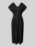 ICHI Midikleid aus Leinen-Viskose-Mix mit V-Ausschnitt in Black, Größe...