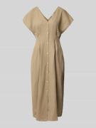 ICHI Midikleid aus Leinen-Viskose-Mix mit V-Ausschnitt in Taupe, Größe...