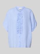 Milano Italy Relaxed Fit Leinenbluse mit Rüschen in Hellblau, Größe 36...