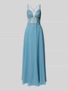 Luxuar Abendkleid mit Spitze und Strasssteinbesatz in Rauchblau, Größe...