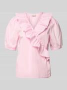 FREE/QUENT Wickelbluse mit Rüschen Modell 'Malay' in Pink, Größe L