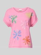 Milano Italy T-Shirt aus Baumwoll-Leinen-Mix mit Stitchings in Pink, G...