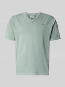 Superdry T-Shirt aus Baumwoll-Leinen-Mix mit V-Ausschnitt in Schilf, G...