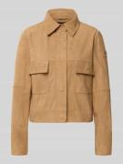 Peuterey Lederjacke mit Pattentaschen Modell 'Era' in Beige, Größe 38