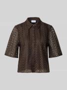 comma Regular Fit Hemdbluse in Spitzen-Optik in Dunkelbraun, Größe 36