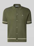 REVIEW Slim Fit Strick-Poloshirt mit Label-Stitching in Khaki, Größe L