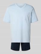 Schiesser Pyjama in minimalistischem Design in Hellblau, Größe 48