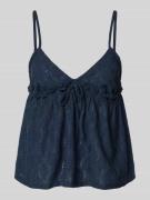 REVIEW Babydoll-Top mit Schößchendetail und Lochstickerei in Dunkelbla...