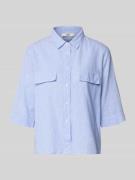 0039 Italy Bluse aus Leinen-Mix mit Brusttaschen Modell 'BEA' in Hellb...