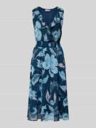 More & More Midikleid mit V-Ausschnitt und Volant in Marine, Größe 34