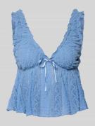 Gina Tricot Top aus Spitze mit Schleifen-Detail in Sky, Größe L
