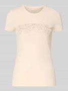 Guess Slim Fit T-Shirt mit Strasssteinbesatz in Koralle, Größe L