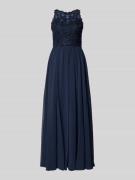 Hey Kyla Abendkleid mit floralem Stitching in Dunkelblau, Größe 34