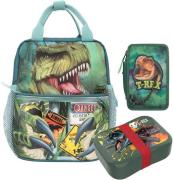 Dino World Kinder Rucksack inkl. Federmäppchen &  Brotdose