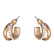Dazzling Earring Col, Creols Two Lines, One Line W Crystals Gold