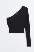 H&M Geripptes One-Shoulder-Shirt Schwarz, Tops in Größe XXL. Farbe: Bl...
