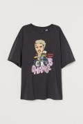 H&M Oversize-T-Shirt mit Druck Schwarz/Justin Bieber in Größe XS. Farb...