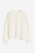 H&M Pullover mit Perlen Cremefarben in Größe L. Farbe: Cream