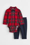 H&M 2-teiliges Baumwollset Rot/Grün kariert, Kleidung Sets in Größe 50...