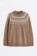 H&M Jacquardpullover Relaxed Fit Dunkelbeige/Gemustert in Größe XL. Fa...
