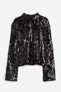 H&M Bluse mit Pailletten Schwarz, Blusen in Größe S. Farbe: Black