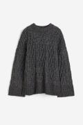 H&M Pullover mit Zopfmuster Dunkelgraumeliert in Größe L. Farbe: Dark ...