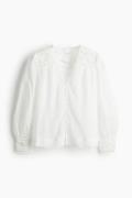 H&M Bestickte Bluse aus Ramie Weiß, Blusen in Größe M. Farbe: White