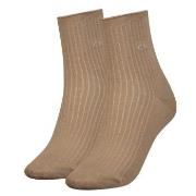 Calvin Klein 2P Women Short Roll Top Sock Beige One Size Damen